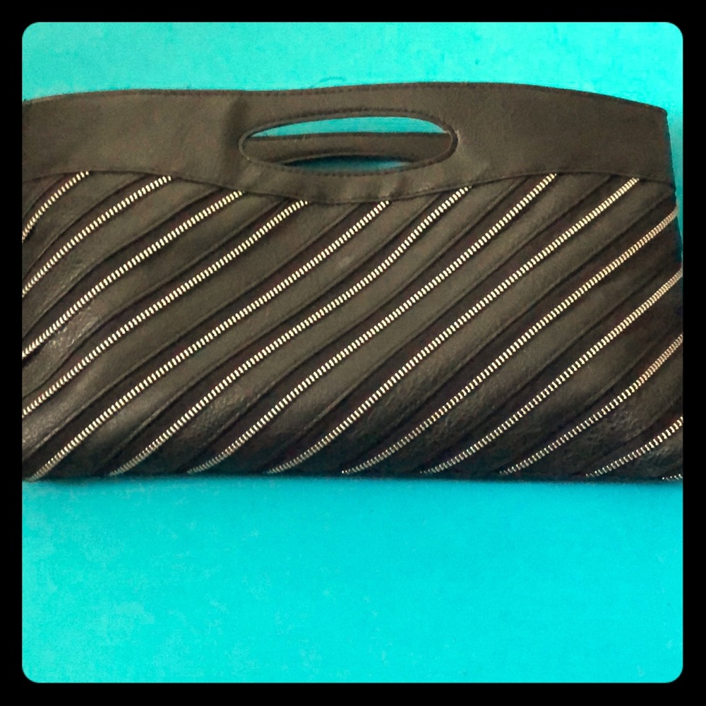 Black Leather Zipper Clutch